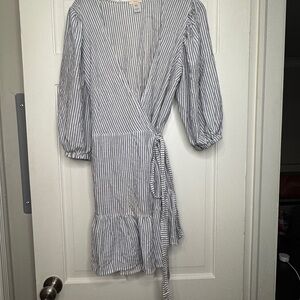 Eberjey Blue and White Wrap Sundress with Puff Sleeves